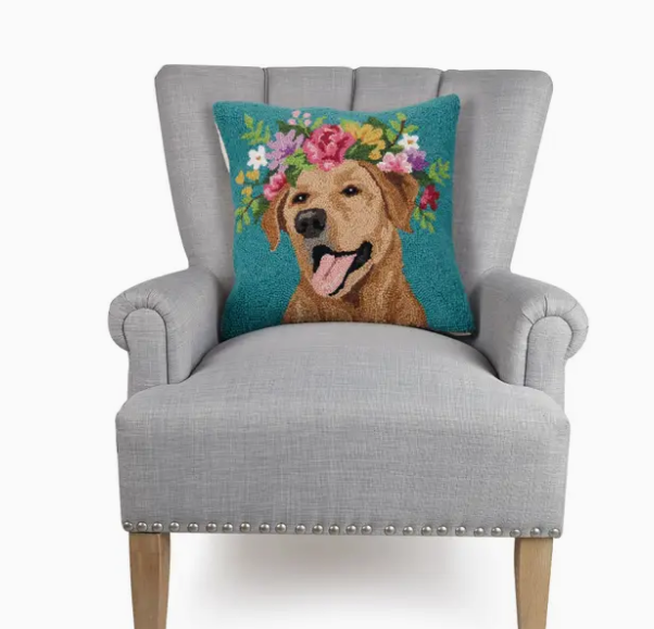 Floral Yellow Lab Hook Pillow
