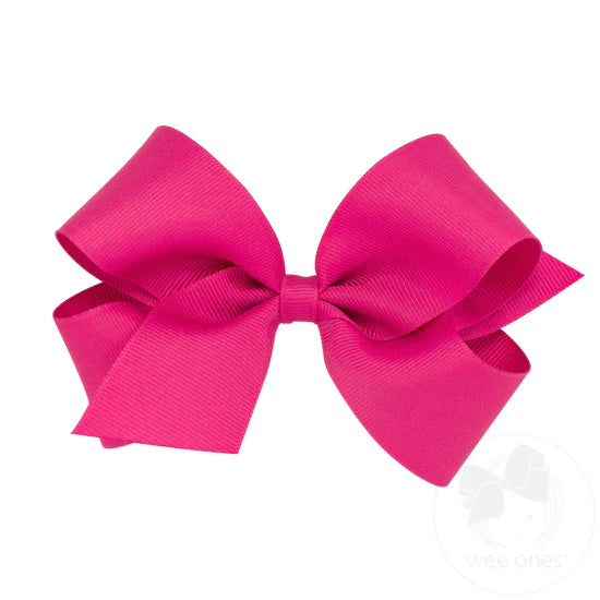 Wee Ones Medium Classic Grosgrain Bow in Shocking Pink