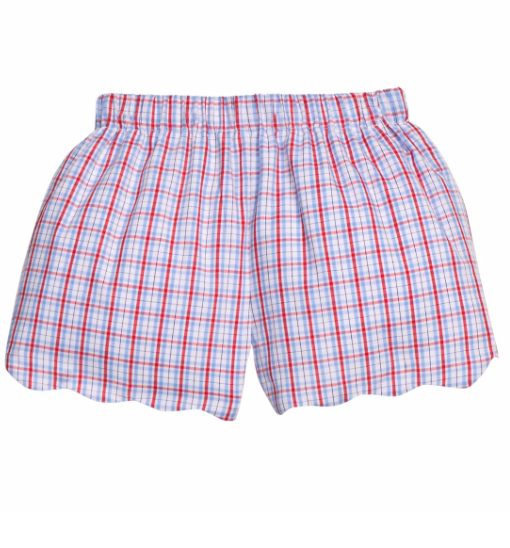 Little English Scallop Short in Patriotic Plaid