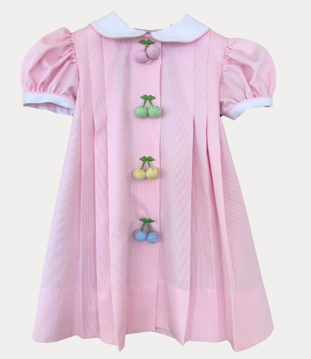 Classic Cherry Dress in Light Pink Pique with Mixed Gingham Cherries: The Woman's Exchange of St. Louis Classic Cherry Dress in Light Pink Pique with Mixed Gingham Cherries: The Woman's Exchange of St. Louis