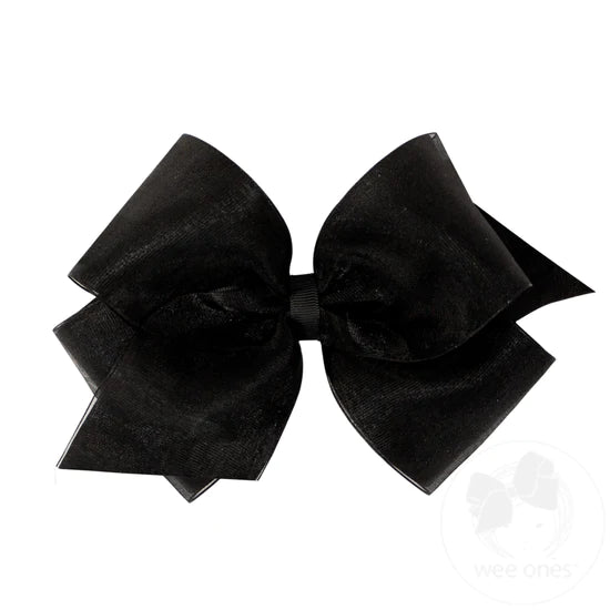 Wee Ones King Organza and Grosgrain Overlay Hair Bow in Black