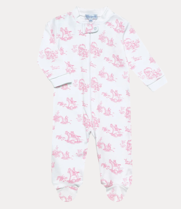 Nella Pima Pink Toile Zipper Footie