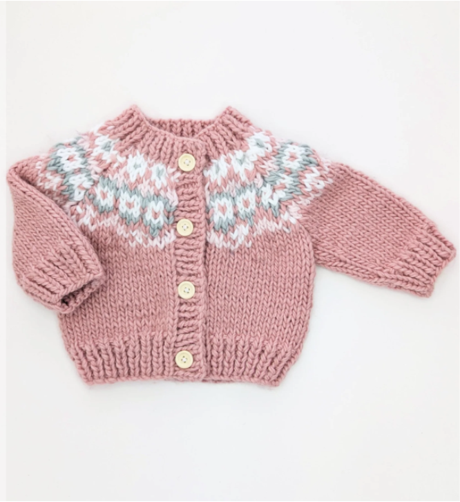Fairisle Rosy Cardigan Sweater - PNK