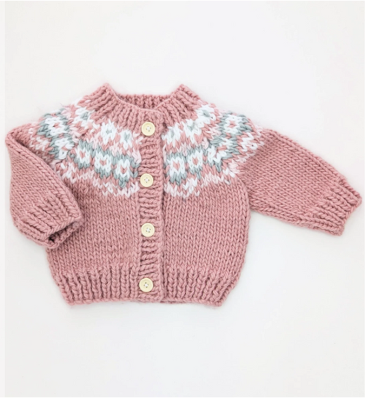 Fairisle Rosy Cardigan Sweater - PNK