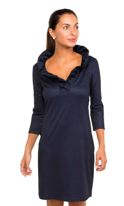 Gretchen Scott: Jersey Ruffneck Dress - Solid