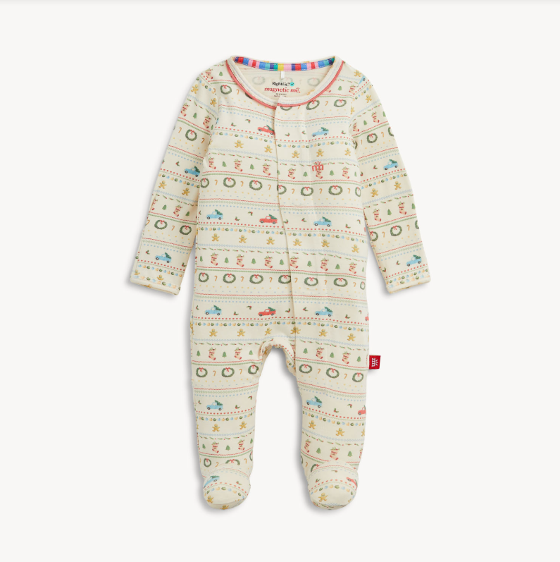 Magnetic Me Right Fit Footie in Traditional Christmas
