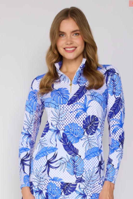 G Lifestyle: Quarter Zip Sun Protection Top In Blue Oasis