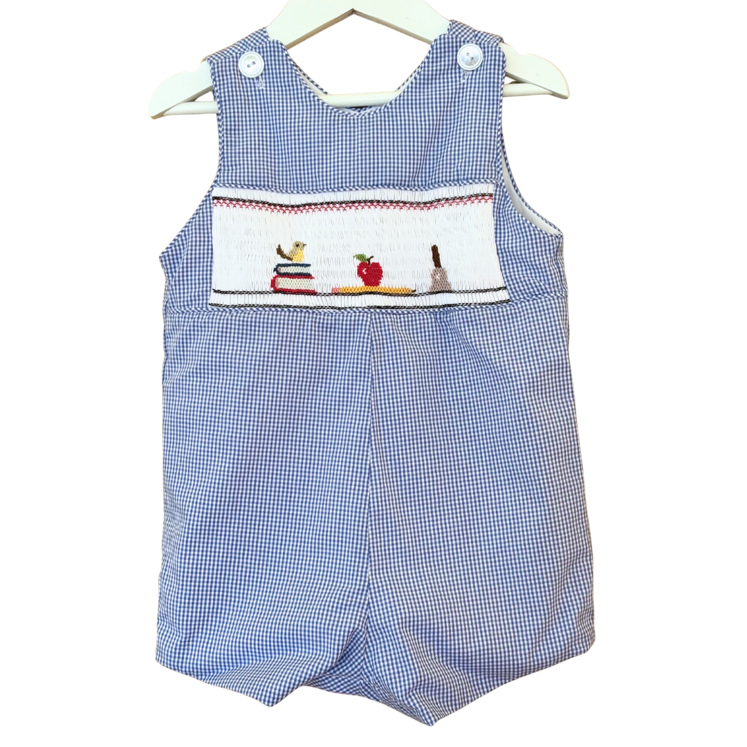 Smocked Shortall with "School Supplies" Picture Smocking Design