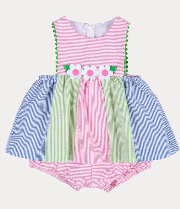 Florence Eiseman Seersucker Romper With Flowers