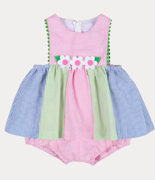 Florence Eiseman Seersucker Romper With Flowers