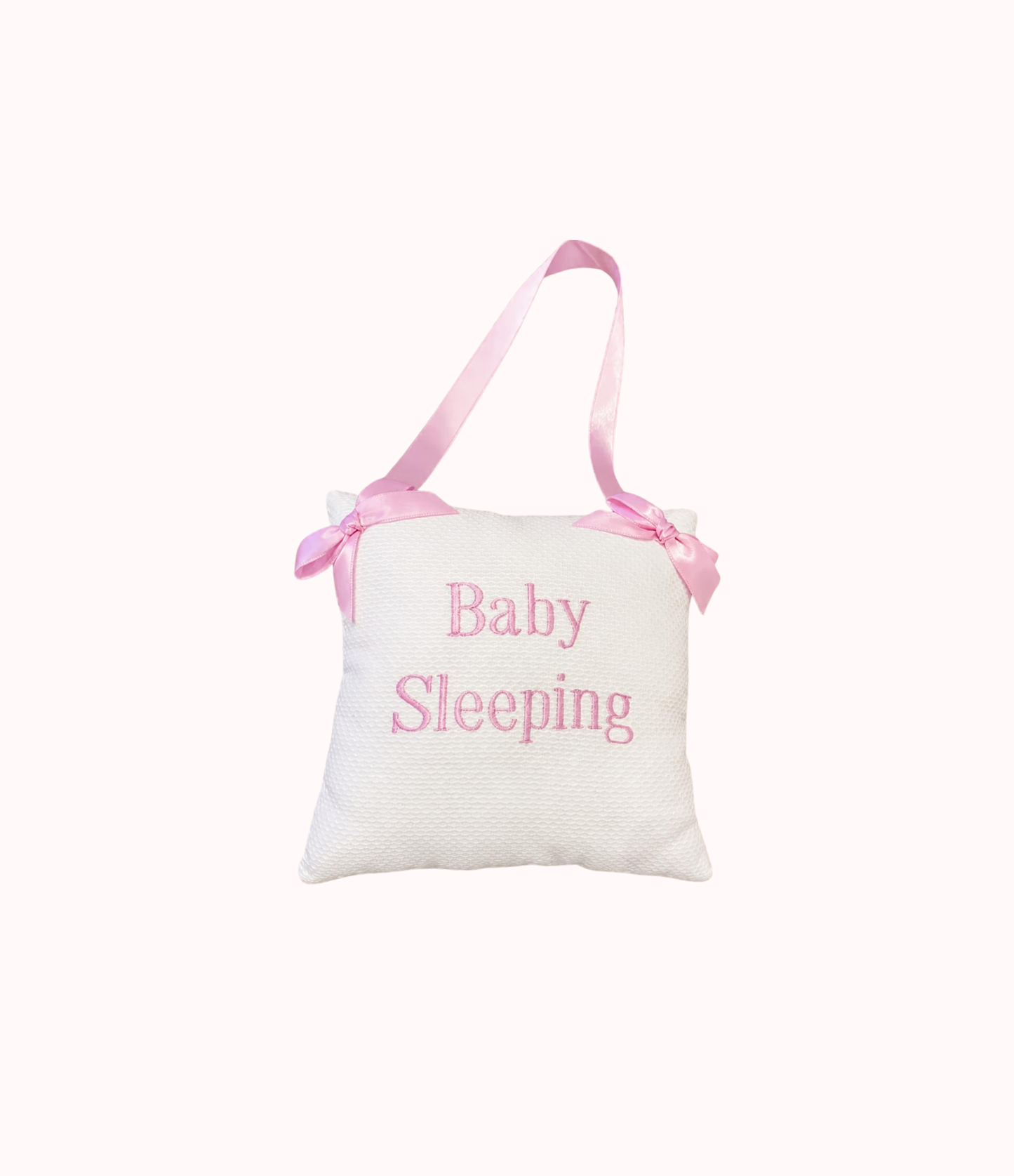 Jan Sevadjian Designs Monogrammed Hanging Pillow with Baby Sleeping in Pink