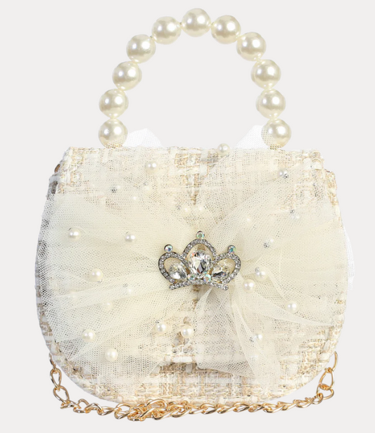 Dear Ellie Mini Tweeted Purse w/ Crown and Pearl Handle