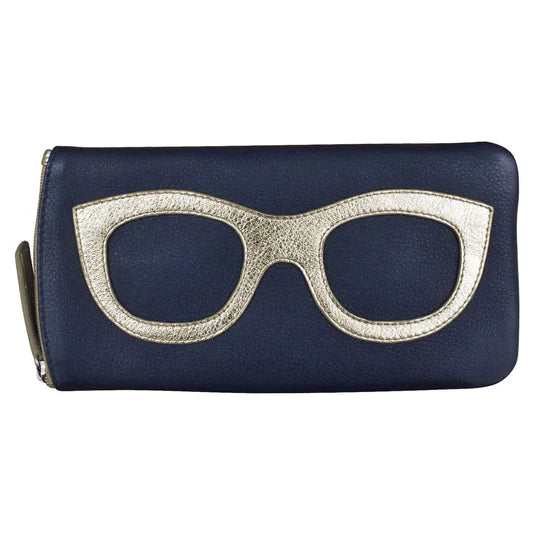 ili New York Eyeglass Case with Frame Graphic in Navy and Gold
