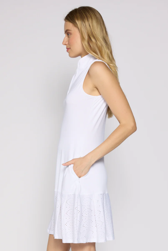 G Lifestyle Sleeveless Half Zip Up Dress in White