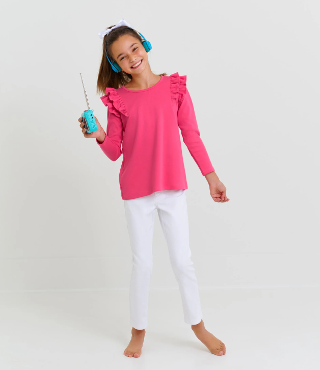 TBBC Long Sleeve Ruehling Ruffle Top in Palm Springs Punch