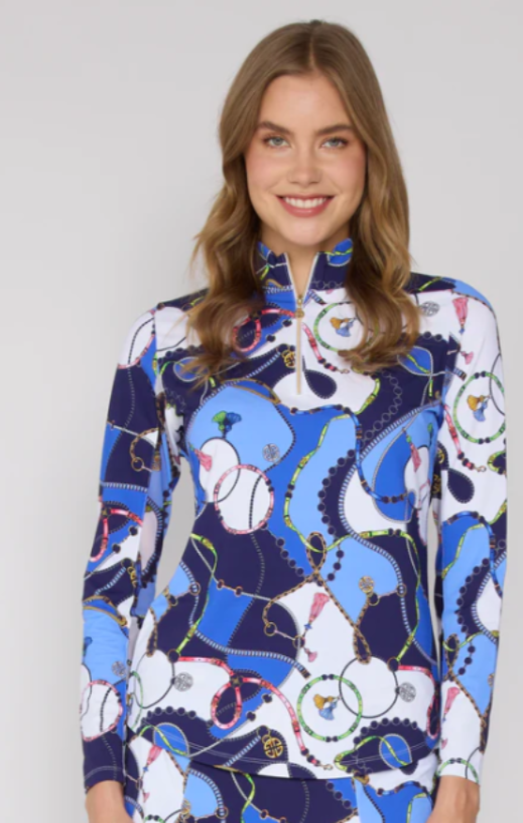G Lifestyle: Quarter Zip Sun Protection Top In Blue Link