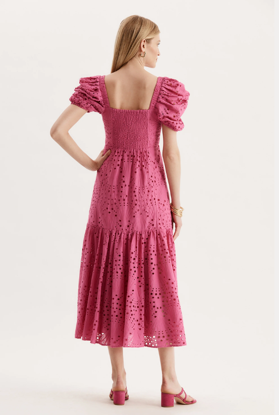 Tyler Boe Cleo Eyelet Midi Dress - Sale in Hot Pink