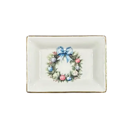 French Bee: Trinket Tray - Wreath W/ Blue Bow