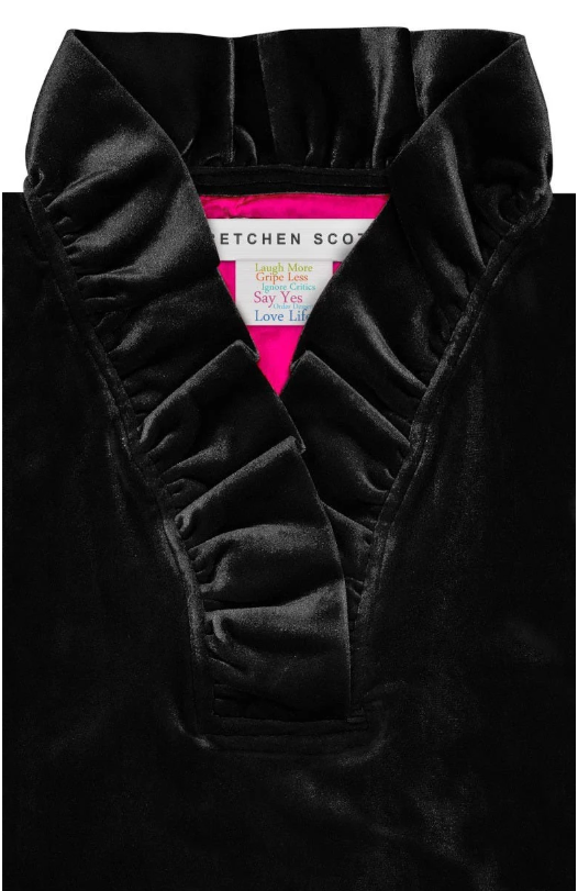 Gretchen Scott: Ruffneck Dress Silky Velvet - BLK