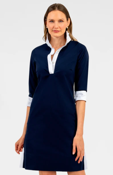 Gretchen Scott Cotton Shirt Tail Dress in Navy