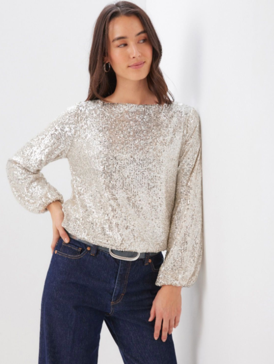 Karen Kane Sequin Boatneck Top in Champagne
