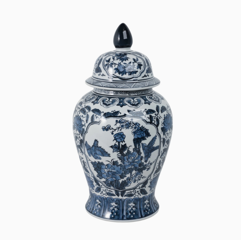 Sagebrook Home Decorative Vase in Blue Ceramic Flowers Temple at 19 in.