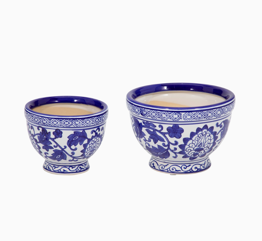 Sagebrook Home Planter in Blue Ceramic Chinoiserie