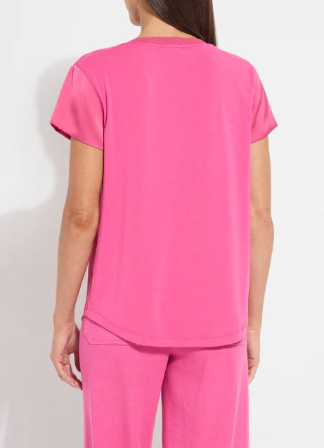 Lysse Saori V Neck Mix Media Top in Hot Pink