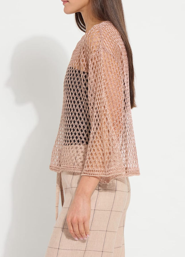 Lysse Lettie Slouchy Metallic Net Mesh Knit in Sparkling Rose