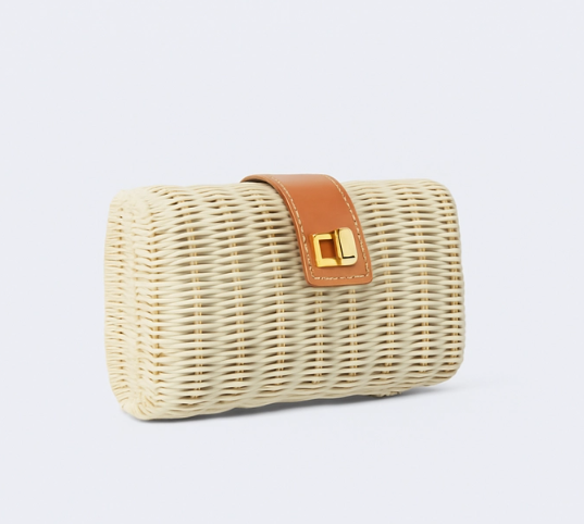 Kayu Luanne Wicker Clutch Bag with Gold Toned Turn Lock