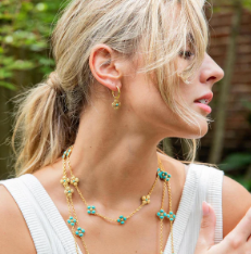 Capucine De Wulf Berry Clover Hoop Earrings with Double Sided Charm in Turquoise