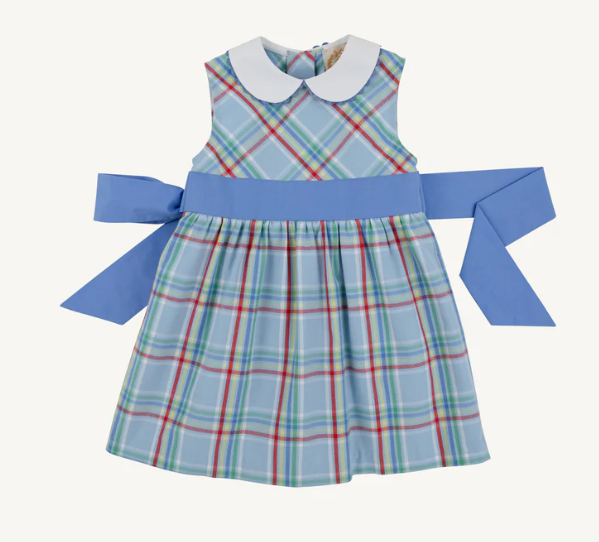 The Beaufort Bonnet Company Sleeveless Cindy Lou Sash Dress in Kensington Court Plaid