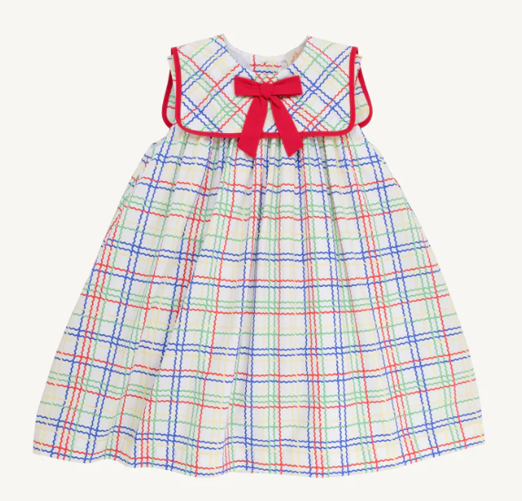 The Beaufort Bonnet Company Sleeveless Stewart's Square Collar Dress in Wellington Windowpane