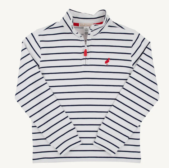 The Beaufort Bonnet Company Hayword Half-Zip in Nantucket Navy Stripe