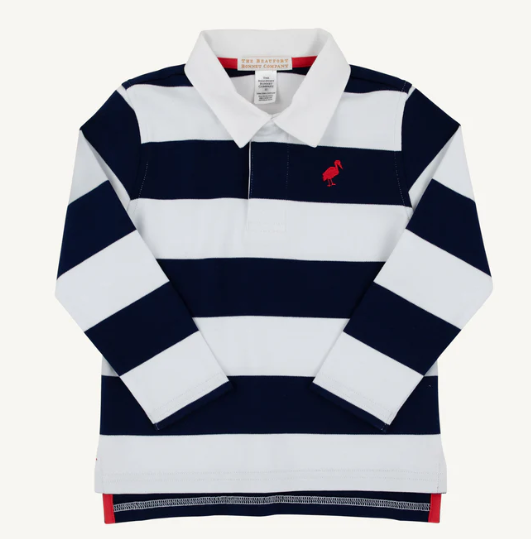 The Beaufort Bonnet Company Rollins Rugby Shirt in Nantucket Navy Rugby Stripe