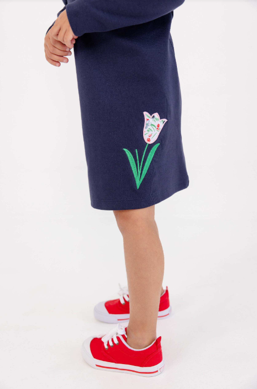 The Beaufort Bonnet Company Tatum's Turtleneck Dress in Nantucket Navy with Tulip