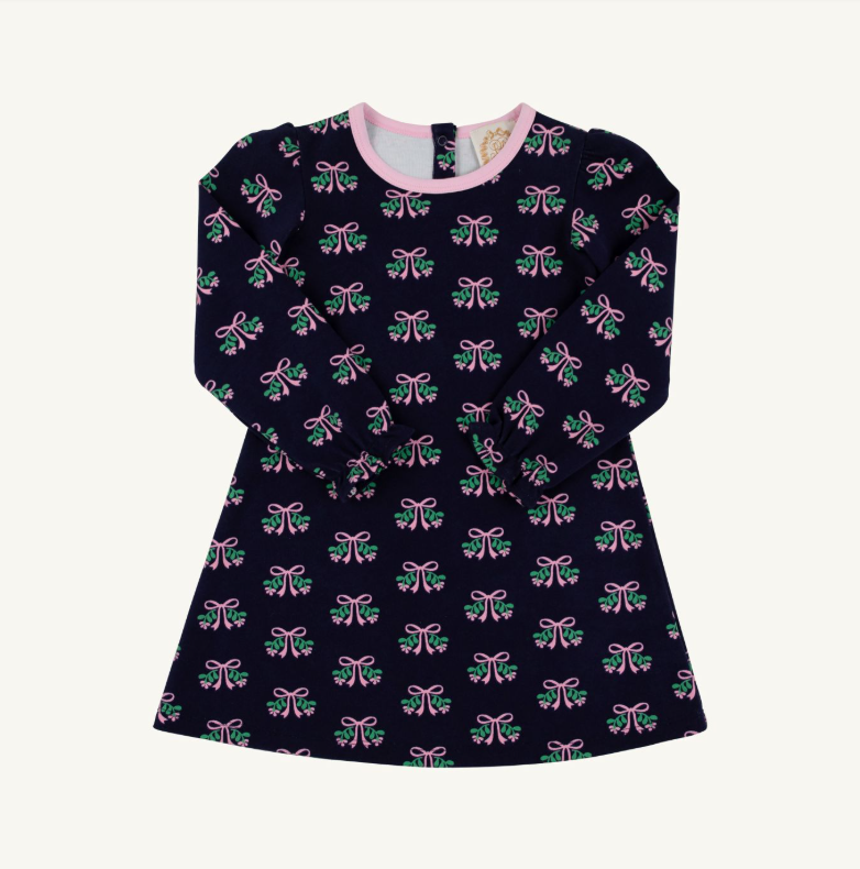 The Beaufort Bonnet Company Sadie Sweatshirt Dress in Beloved Bows/Pier Party Pink