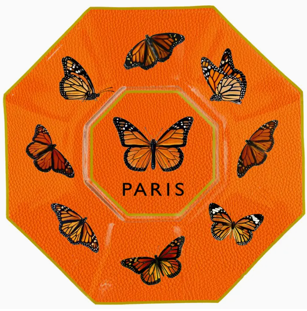 Marye Kelley Monarchs Orange Decoupage Glass Plate