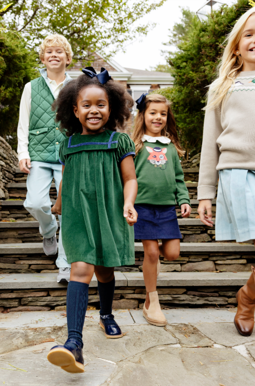 The Beaufort Bonnet Company Short Sleeve Patsy's Party Velveteen Dress in Grier Green
