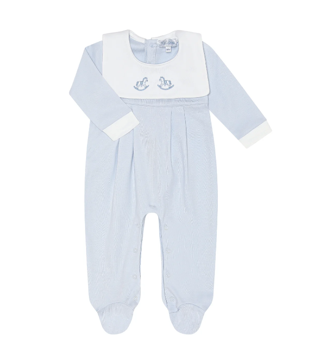 Nella Pima Blue Rocking Horse Embroidered Footie