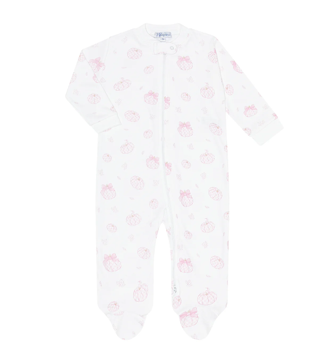 Nella Pima Pink Pumpkin Patch Zipper Footie