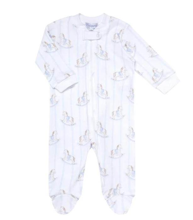 Nella Pima Blue Rocking Horse Zipper Footie