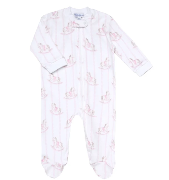 Nella Pima Pink Rocking Horse Zipper Footie