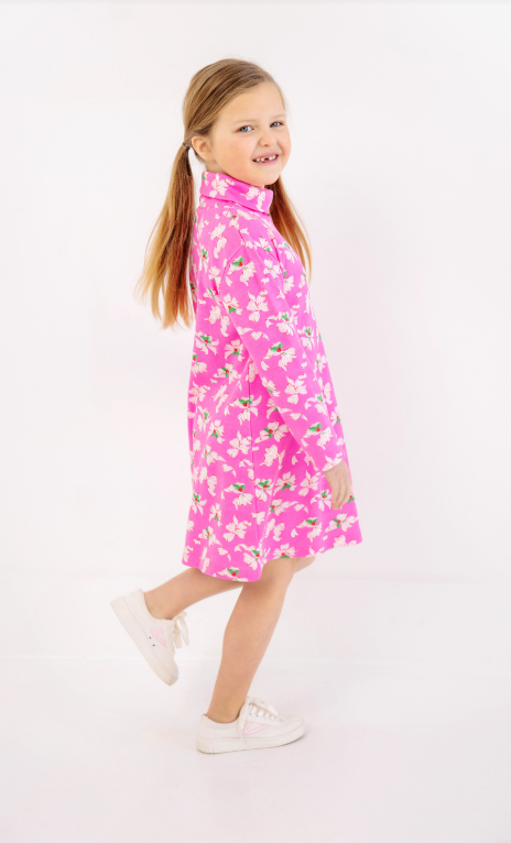 The Beaufort Bonnet Company Tatum's Turtleneck Dress in Winter Park Pink with Bows of Holly