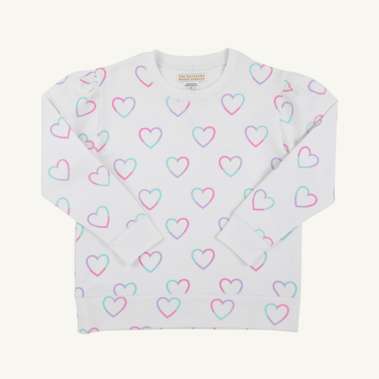 The Beaufort Bonnet Company Cassidy Comfy Crewneck Puff Sleeve in Have a Little Heart