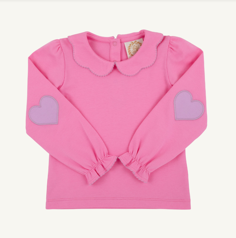 The Beaufort Bonnet Company Emma's Elbow Patch Top in Winter Park Pink with Hearts