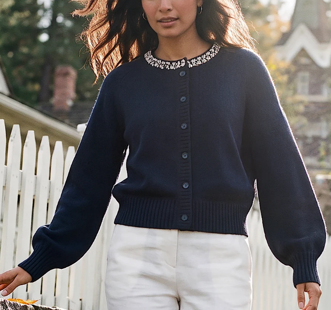 Karen Kane Embellished Cardigan Sweater in Navy