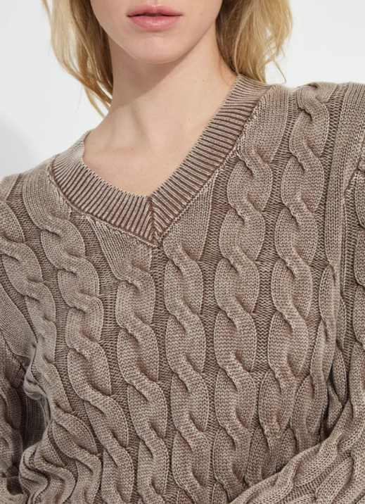Lysse Farrah Sunwashed V-Neck Sweater in Frosted Cocoa