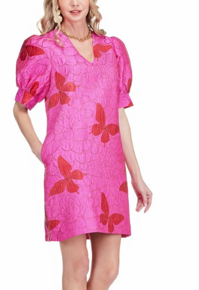Jade V-Neck Short Sleeve Shift Dress in Flutter Bloom
