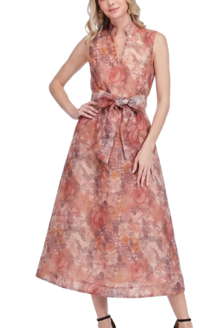 Jade Stand Collar Fit & Flare Dress in Vintage Blush